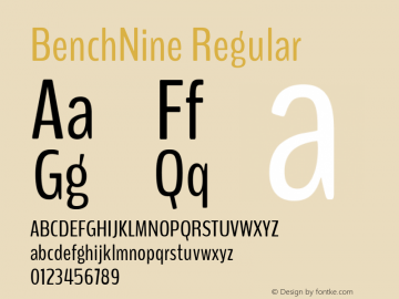 BenchNine Regular Version 1 ; ttfautohint (v0.92.18-e454-dirty) -l 8 -r 50 -G 200 -x 0 -w 