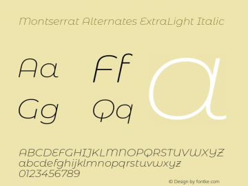 Montserrat Alternates ExtraLight Italic Version 7.200图片样张