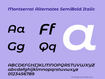 Montserrat Alternates SemiBold Italic Version 7.200图片样张