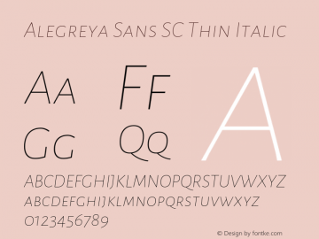 Alegreya Sans SC Thin Italic Version 2.003; ttfautohint (v1.6)图片样张