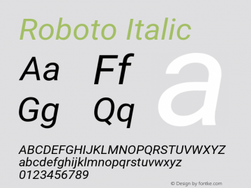 Roboto Italic Version 2.137; 2017图片样张