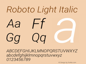 Roboto Light Italic Version 2.137; 2017图片样张