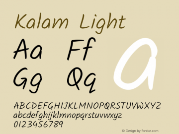 Kalam Light Version 2.001;PS 1.0;hotconv 1.0.79;makeotf.lib2.5.61930; ttfautohint (v1.3)图片样张