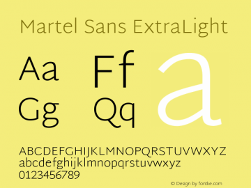 Martel Sans ExtraLight Version 1.002; ttfautohint (v1.1) -l 5 -r 5 -G 72 -x 0 -D latn -f none -w gGD -W -c图片样张