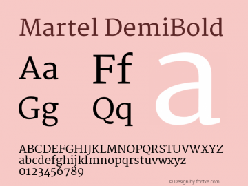 Martel DemiBold Version 1.001; ttfautohint (v1.1) -l 5 -r 5 -G 72 -x 0 -D latn -f none -w gGD -W -c图片样张