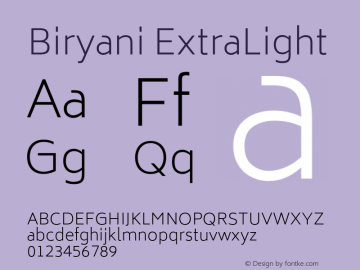 Biryani ExtraLight Version 1.004; ttfautohint (v1.1) -l 5 -r 5 -G 72 -x 0 -D latn -f none -w gGD -W -c图片样张