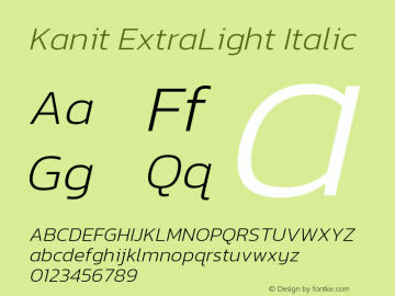 Kanit ExtraLight Italic Version 2.000; ttfautohint (v1.8.3)图片样张