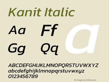 Kanit Italic Version 2.000; ttfautohint (v1.8.3)图片样张