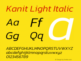 Kanit Light Italic Version 2.000; ttfautohint (v1.8.3)图片样张