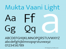 Mukta Vaani Light Version 2.538;PS 1.000;hotconv 16.6.51;makeotf.lib2.5.65220; ttfautohint (v1.6)图片样张