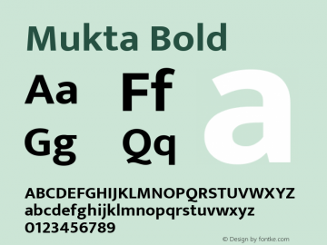 Mukta Bold Version 2.538;PS 1.002;hotconv 16.6.51;makeotf.lib2.5.65220; ttfautohint (v1.6)图片样张