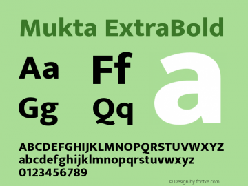 Mukta ExtraBold Version 2.538;PS 1.002;hotconv 16.6.51;makeotf.lib2.5.65220; ttfautohint (v1.6)图片样张