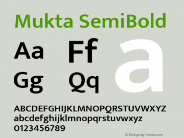 Mukta SemiBold Version 2.538;PS 1.002;hotconv 16.6.51;makeotf.lib2.5.65220; ttfautohint (v1.6)图片样张