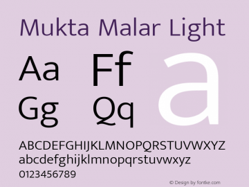 Mukta Malar Light Version 2.538;PS 1.000;hotconv 16.6.51;makeotf.lib2.5.65220; ttfautohint (v1.6)图片样张