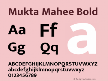 Mukta Mahee Bold Version 2.538;PS 1.000;hotconv 16.6.51;makeotf.lib2.5.65220; ttfautohint (v1.6)图片样张
