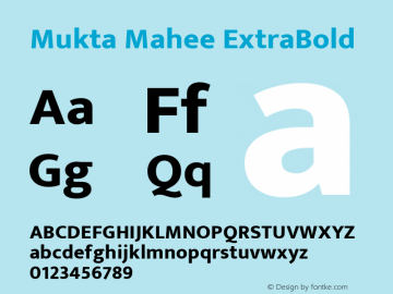 Mukta Mahee ExtraBold Version 2.538;PS 1.000;hotconv 16.6.51;makeotf.lib2.5.65220; ttfautohint (v1.6)图片样张