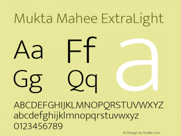 Mukta Mahee ExtraLight Version 2.538;PS 1.000;hotconv 16.6.51;makeotf.lib2.5.65220; ttfautohint (v1.6)图片样张