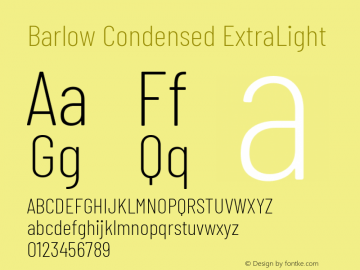 Barlow Condensed ExtraLight Version 1.408图片样张