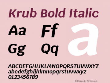 Krub Bold Italic Version 1.000; ttfautohint (v1.6)图片样张