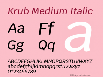 Krub Medium Italic Version 1.000; ttfautohint (v1.6)图片样张