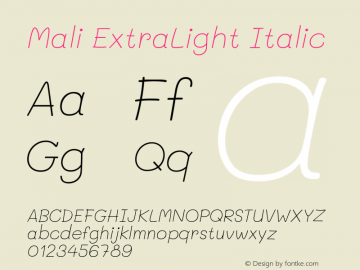 Mali ExtraLight Italic Version 1.000; ttfautohint (v1.6)图片样张