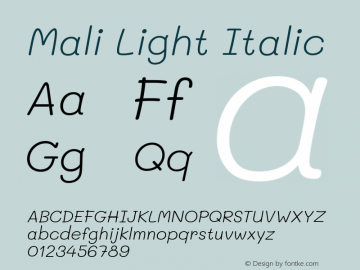 Mali Light Italic Version 1.000; ttfautohint (v1.6)图片样张