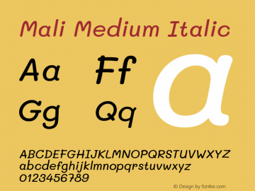 Mali Medium Italic Version 1.000; ttfautohint (v1.6)图片样张