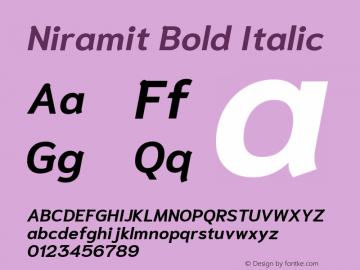 Niramit Bold Italic Version 1.000; ttfautohint (v1.6)图片样张