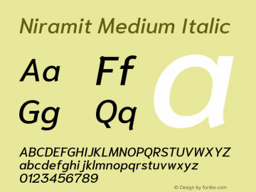 Niramit Medium Italic Version 1.000; ttfautohint (v1.6)图片样张