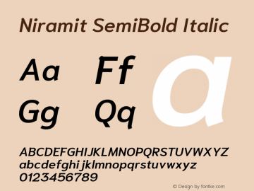 Niramit SemiBold Italic Version 1.000; ttfautohint (v1.6)图片样张