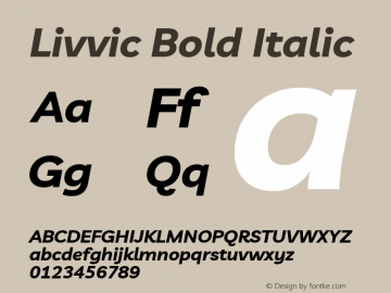Livvic Bold Italic Version 1.001; ttfautohint (v1.8.2)图片样张