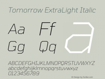 Tomorrow ExtraLight Italic Version 2.002图片样张