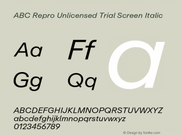 ABC Repro Unlicensed Trial Screen Italic Version 1.101;Unlicensed Trial图片样张