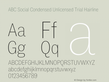 ABC Social Condensed Unlicensed Trial Hairline Version 1.000;Unlicensed Trial图片样张