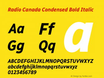 Radio Canada Condensed Bold Italic Version 2.102图片样张