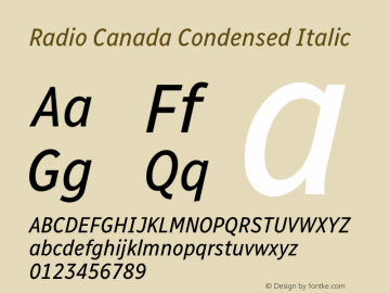 Radio Canada Condensed Italic Version 2.102图片样张