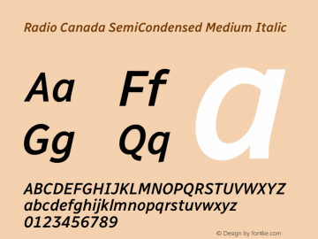 Radio Canada SemiCondensed Medium Italic Version 2.102图片样张