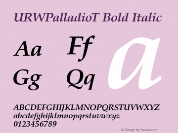 URWPalladioT Bold Italic Version 001.005 Font Sample