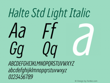 Halte Std Light Italic Version 1.0; 2018图片样张