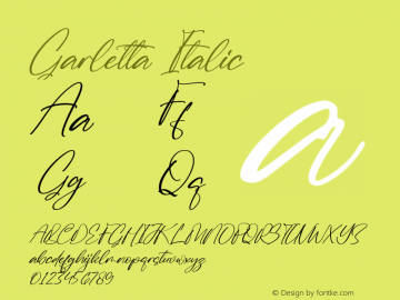 Garletta Italic Version 1.00;May 23, 2022;FontCreator 13.0.0.2683 64-bit图片样张