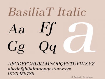 BasiliaT Italic Version 001.005 Font Sample