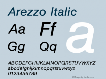 Arezzo Italic Version 1.0 08-10-2002 Font Sample