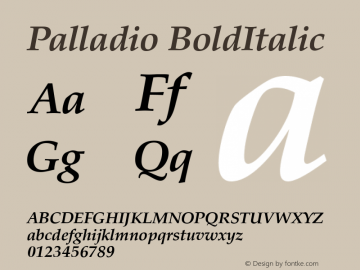 Palladio BoldItalic Version 1.0 08-10-2002 Font Sample