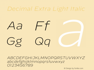 Decimal Extra Light Italic Version 1.106图片样张