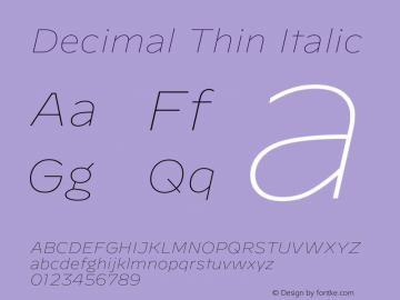 Decimal Thin Italic Version 1.106图片样张