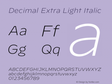 Decimal Extra Light Italic Version 1.106图片样张