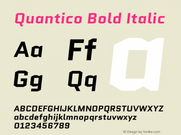 Quantico Bold Italic Version 2.002 Font Sample