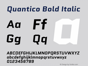 Quantico Bold Italic Version 2.002 Font Sample