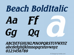 Beach BoldItalic Altsys Fontographer 4.1 5/27/96 Font Sample