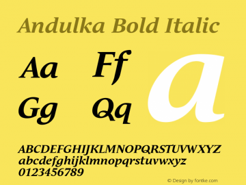 Andulka Bold Italic Version 1.000图片样张